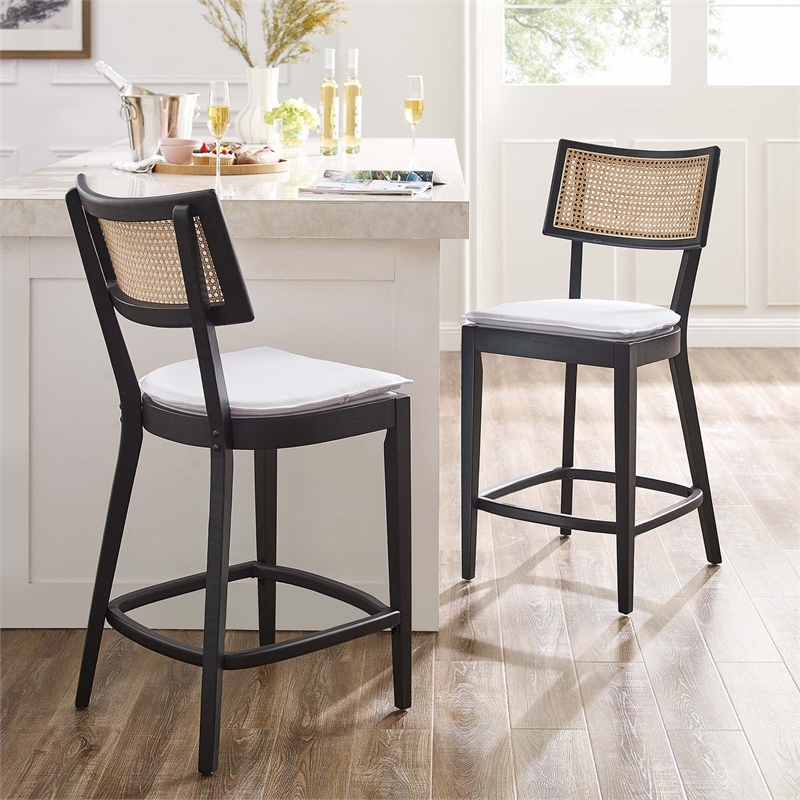 Caledonia Wood Counter Stools - Set of 2 in Black White