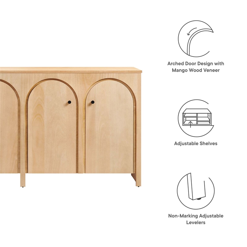 Appia Wood Grain 4-Door Sideboard Storage Cabinet in Oak