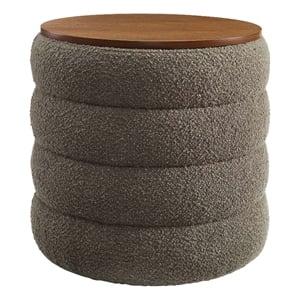 Mezzo Round Boucle Fabric Storage Ottoman in Pebble