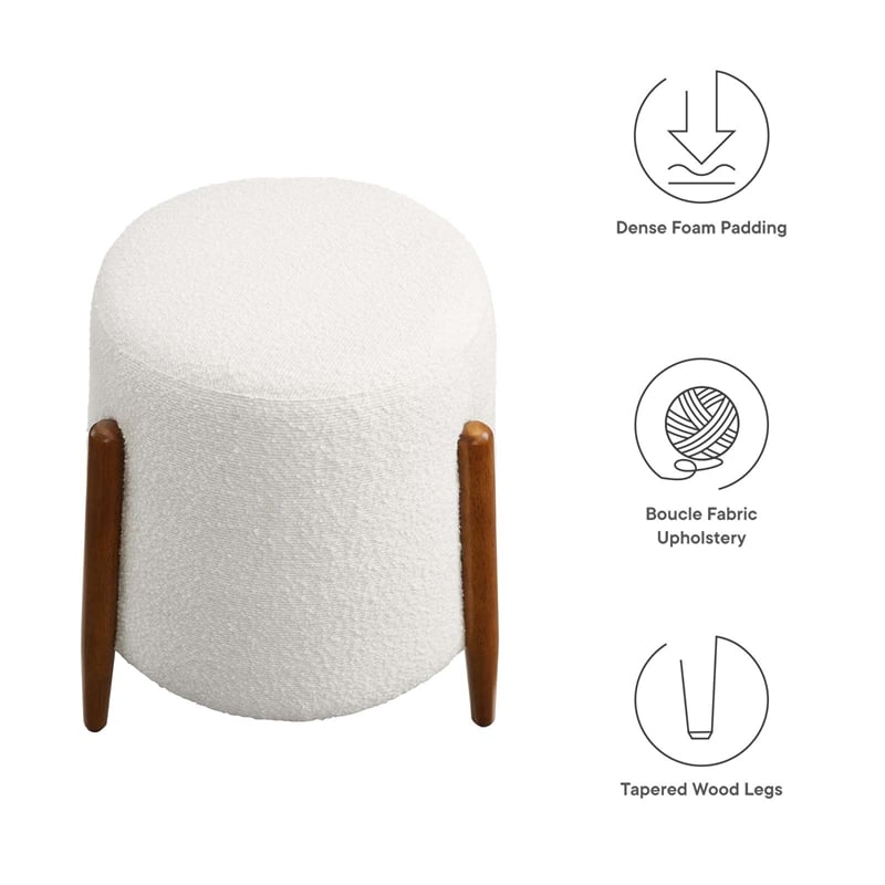 Riven Upholstered Boucle Fabric Ottoman in Cloud