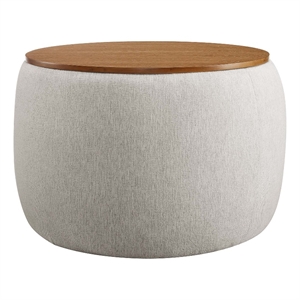 Perla Upholstered Fabric Storage Ottoman in Ivory Fabric