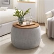 Perla Upholstered Fabric Storage Ottoman in Heathered Weave Wheat