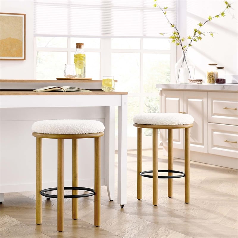 Fable Boucle Fabric Counter Stools - Set of 2 in Oak Ivory