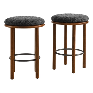 Fable Boucle Fabric Counter Stools - Set of 2 in Walnut Charcoal