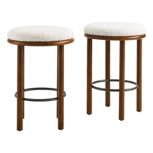 Fable Boucle Fabric Counter Stools - Set of 2 in Walnut Ivory