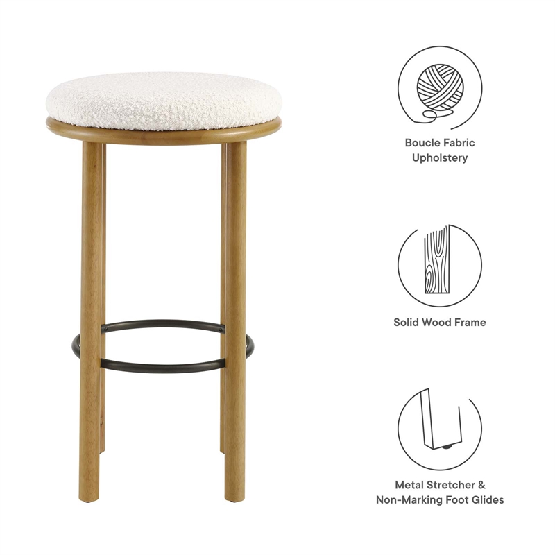 Fable Boucle Fabric Bar Stools - Set of 2 in Oak Ivory