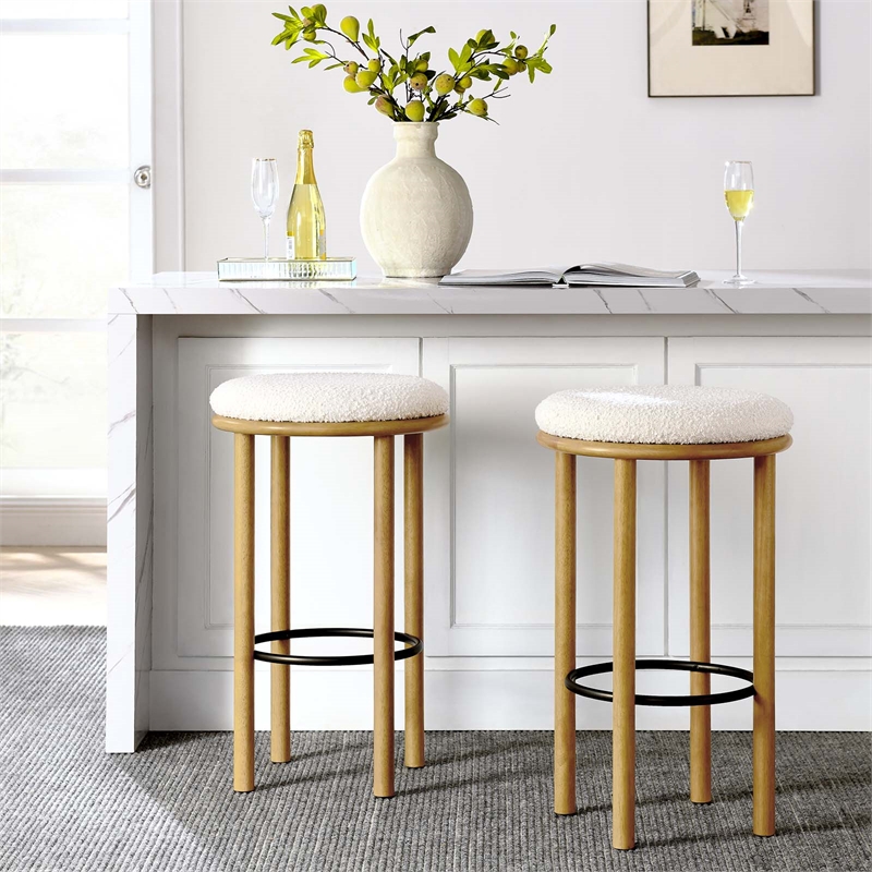 Fable Boucle Fabric Bar Stools - Set of 2 in Oak Ivory