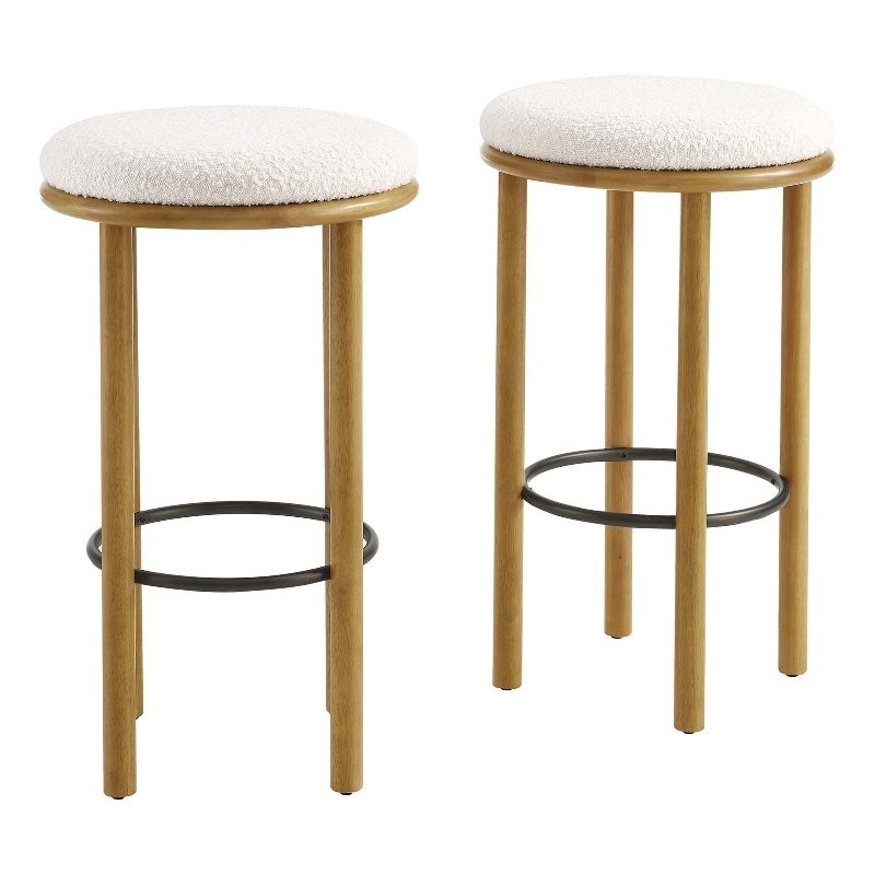 Fable Boucle Fabric Bar Stools - Set of 2 in Oak Ivory