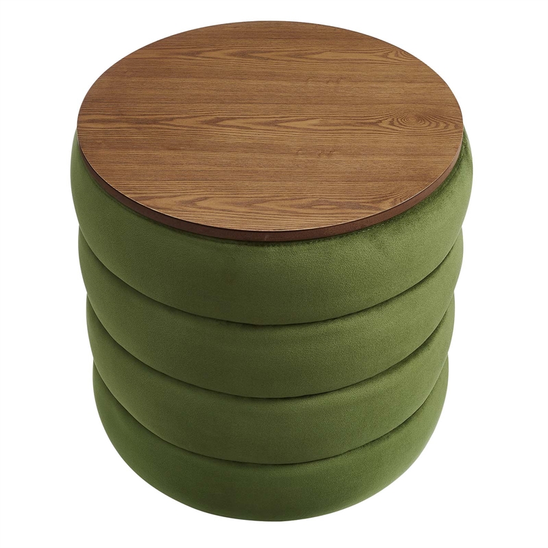 Modway Mezzo Round Performance Velvet Storage Ottoman in Moss Green