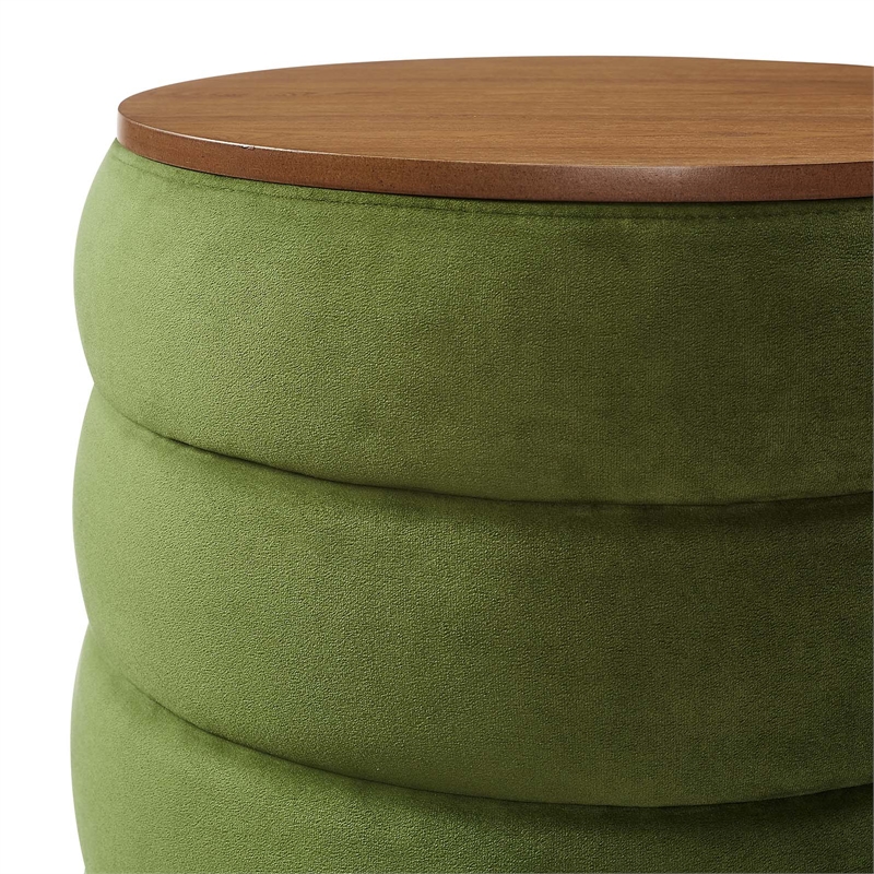 Modway Mezzo Round Performance Velvet Storage Ottoman in Moss Green