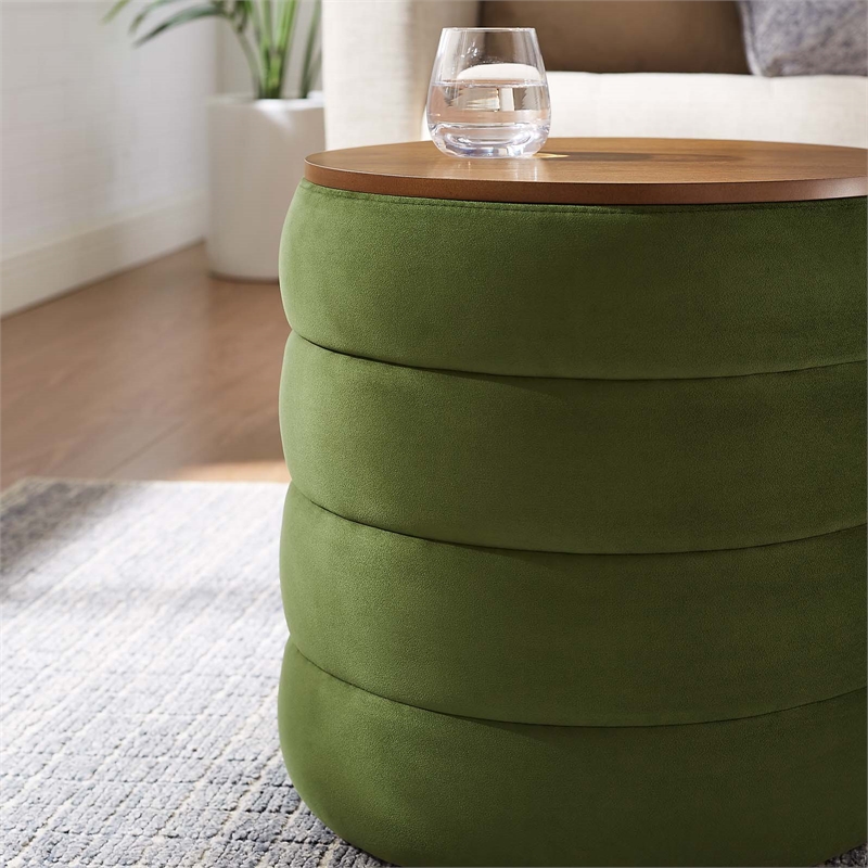 Modway Mezzo Round Performance Velvet Storage Ottoman in Moss Green