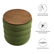 Modway Mezzo Round Performance Velvet Storage Ottoman in Moss Green