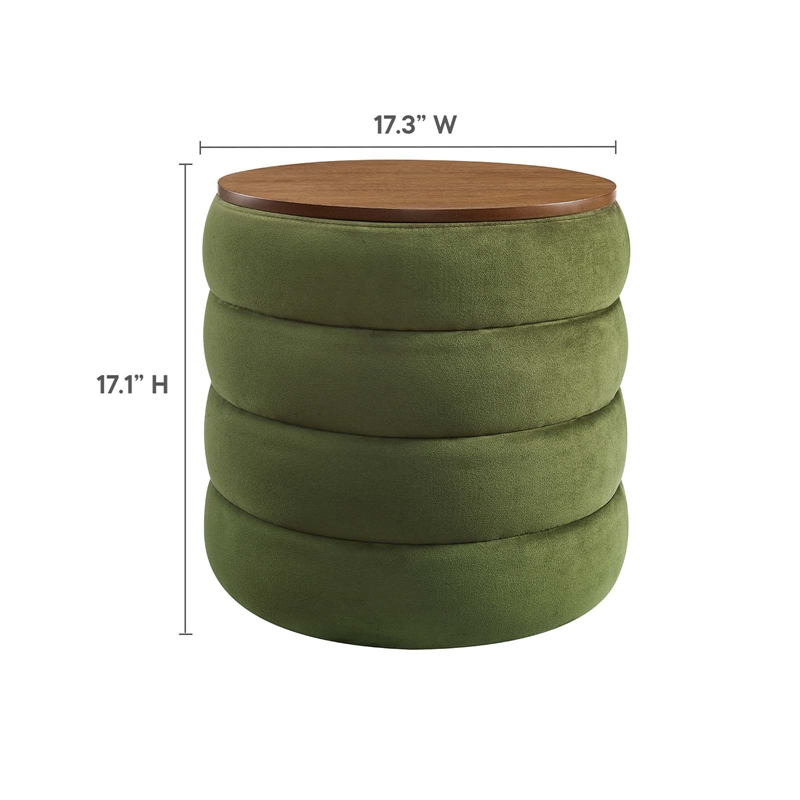 Modway Mezzo Round Performance Velvet Storage Ottoman in Moss Green