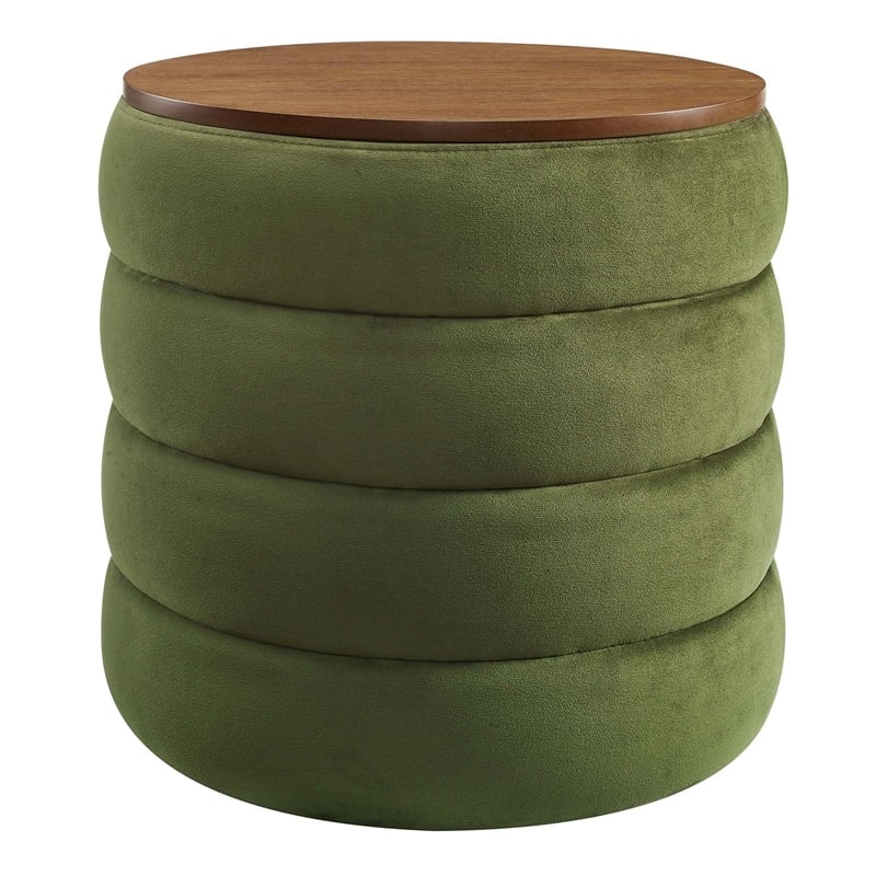 Modway Mezzo Round Performance Velvet Storage Ottoman in Moss Green