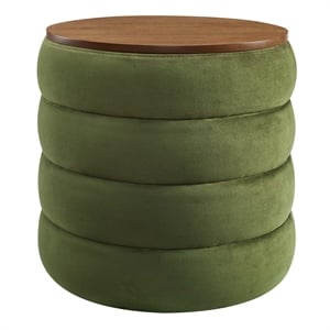 Modway Mezzo Round Performance Velvet Storage Ottoman in Moss Green
