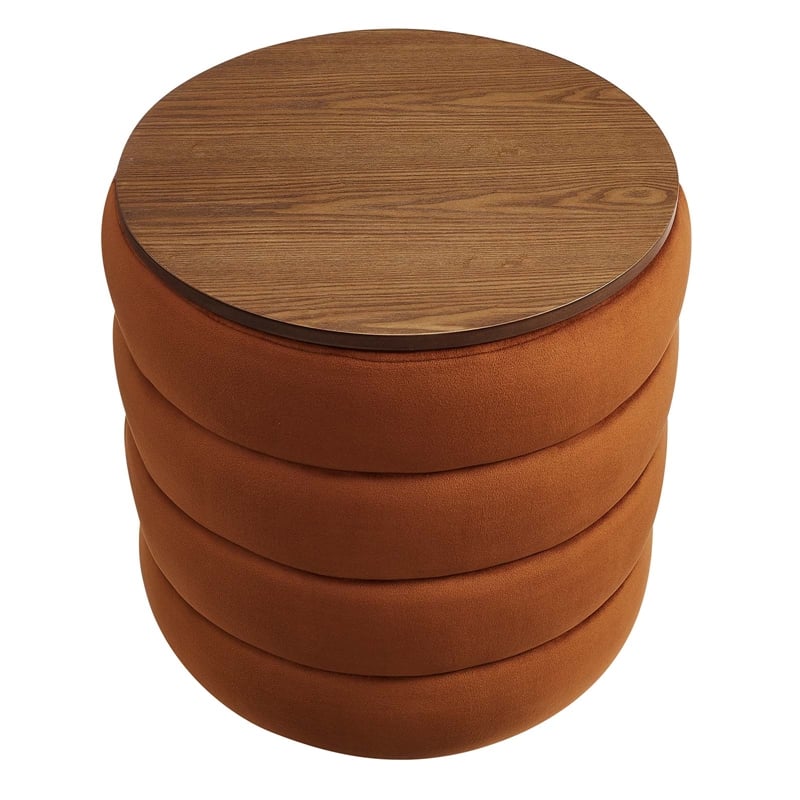 Modway Mezzo Round Performance Velvet Storage Ottoman in Rust