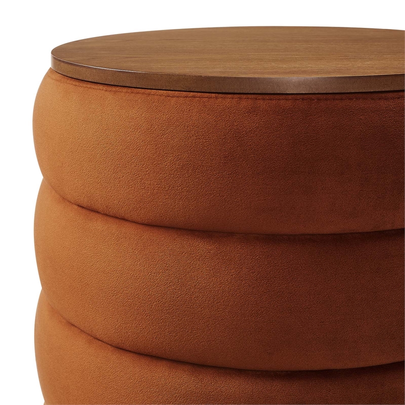 Modway Mezzo Round Performance Velvet Storage Ottoman in Rust