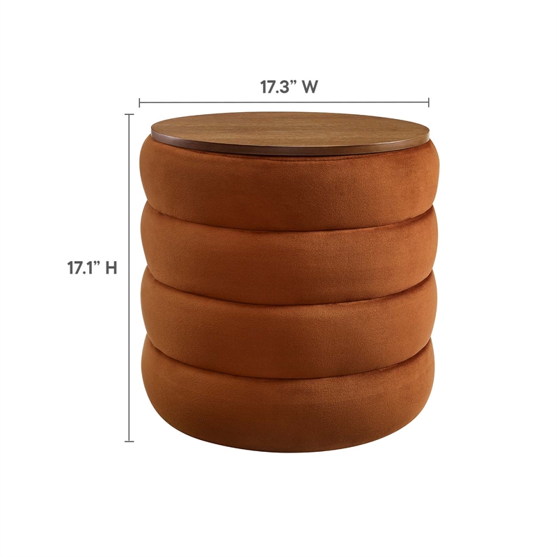 Modway Mezzo Round Performance Velvet Storage Ottoman in Rust