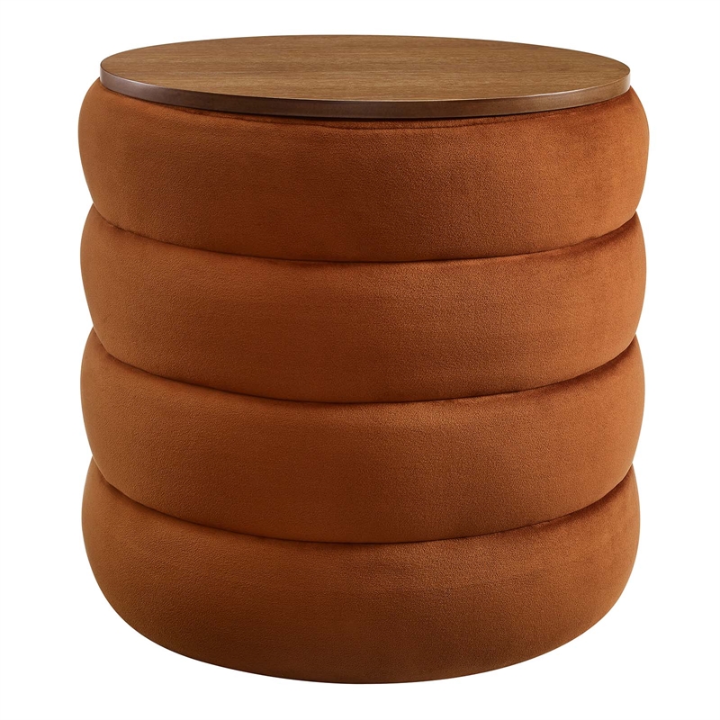 Modway Mezzo Round Performance Velvet Storage Ottoman in Rust