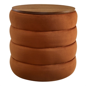 Modway Mezzo Round Performance Velvet Storage Ottoman in Rust