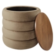 Mezzo Round Performance Velvet Storage Ottoman in Taupe