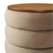 Mezzo Round Performance Velvet Storage Ottoman in Taupe