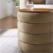 Mezzo Round Performance Velvet Storage Ottoman in Taupe