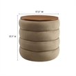 Mezzo Round Performance Velvet Storage Ottoman in Taupe