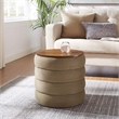Mezzo Round Performance Velvet Storage Ottoman in Taupe