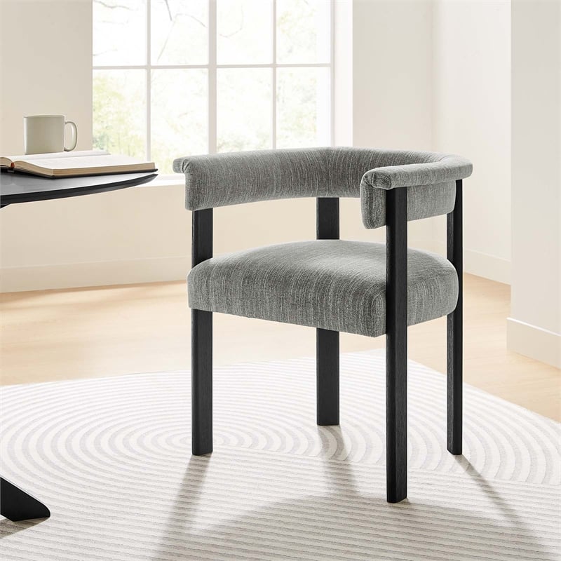 Woven Heathered Fabric Upholstered Barrel Dining Chairs - Set of 2