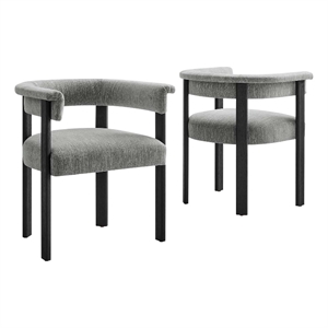 Woven Heathered Fabric Upholstered Barrel Dining Chairs - Set of 2