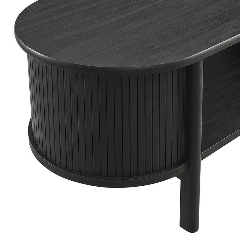 Modway Cadence Rubber Wood Oval Coffee Table w/Curved Edges in Black