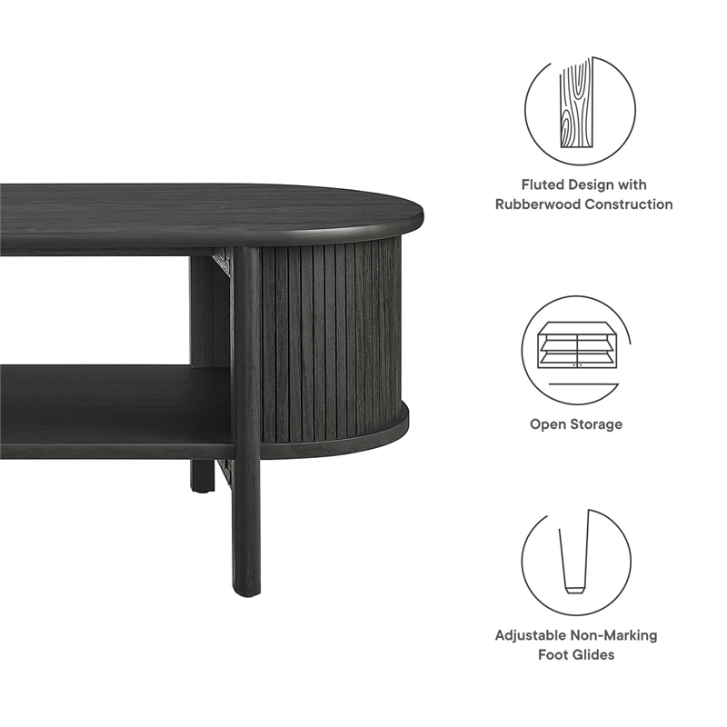 Modway Cadence Rubber Wood Oval Coffee Table w/Curved Edges in Black