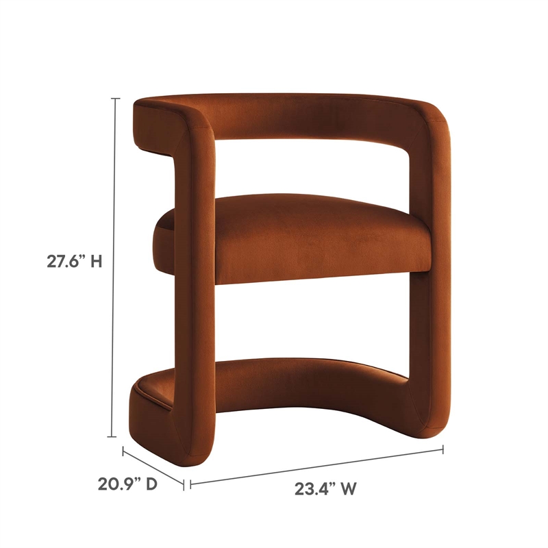 Winslow Performance Velvet Barrel Accent Chair in Rust