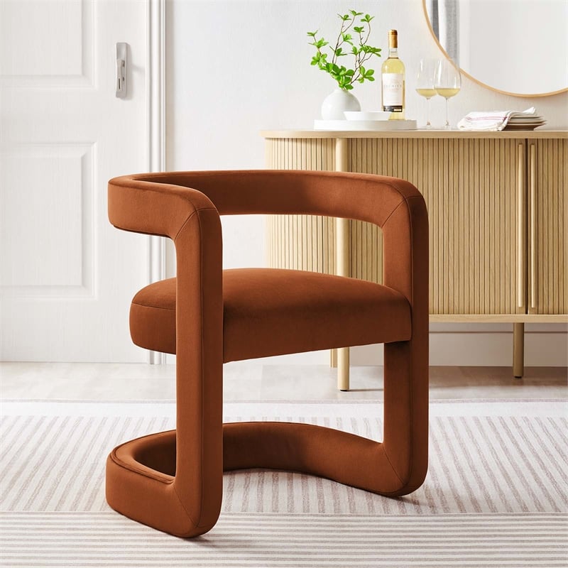 Winslow Performance Velvet Barrel Accent Chair in Rust