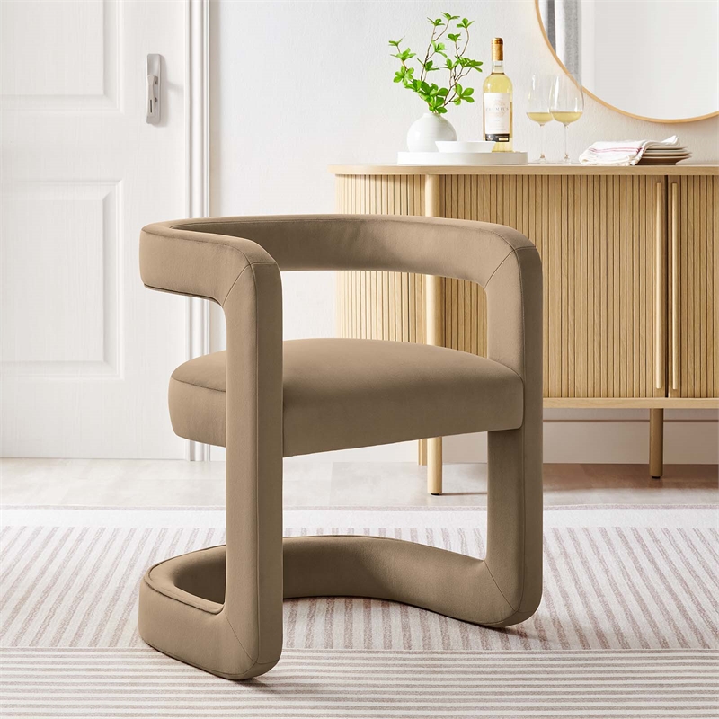 Winslow Performance Velvet Barrel Accent Chair in Taupe