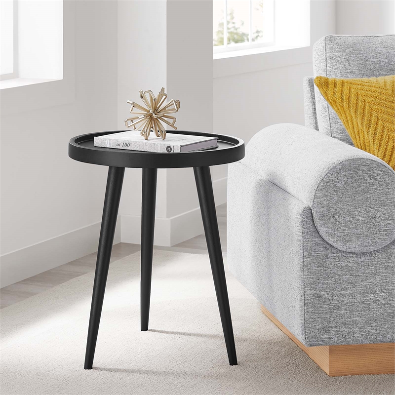 Chiro Round Wood Side Table in Black