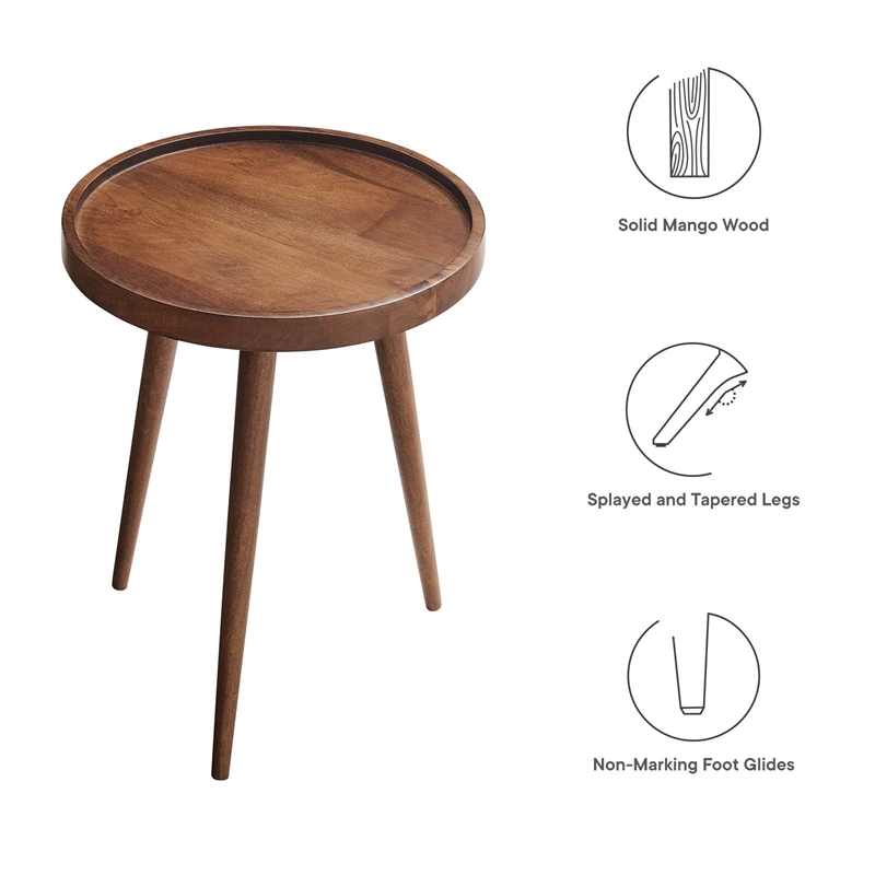 Chiro Round Wood Side Table in Walnut