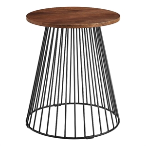 Valeo Round Wood and Metal Side Table in Walnut