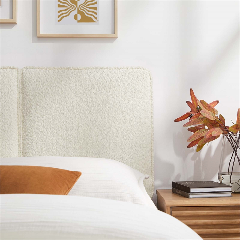 Lindee Boucle Fabric Twin Headboard in Cream
