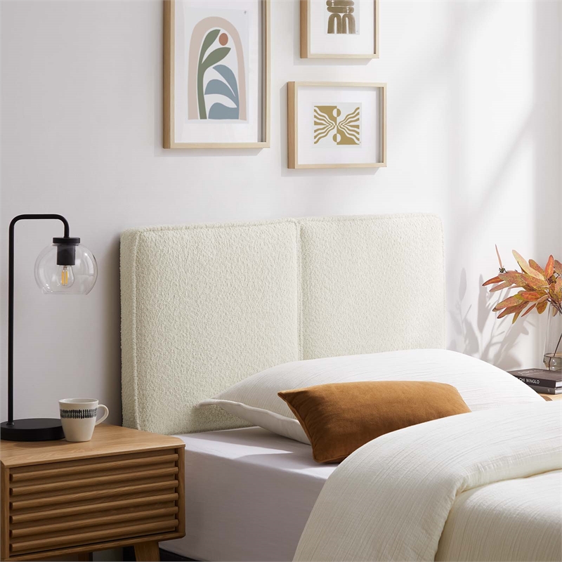 Lindee Boucle Fabric Twin Headboard in Cream