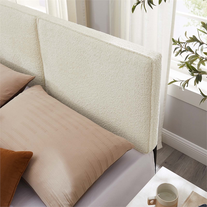 Lindee Boucle Fabric King Headboard in Cream