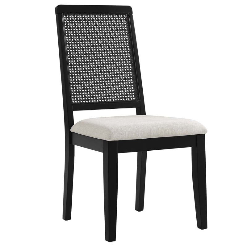 Faux Rattan and Wood Dining Side Chairs - Set of 2