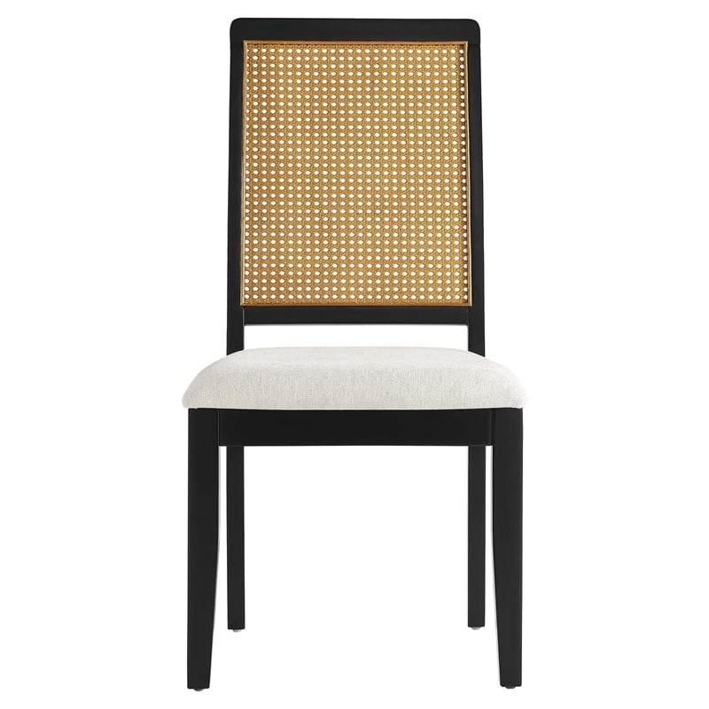 Faux Rattan and Wood Dining Side Chairs - Set of 2