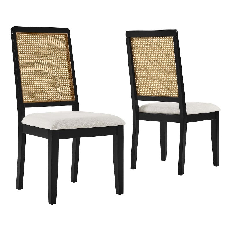 Faux Rattan and Wood Dining Side Chairs - Set of 2