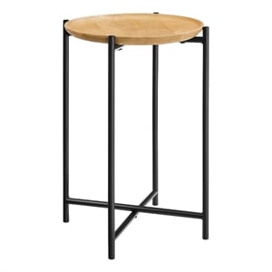 Xilo Round Wood and Metal Side Table in Oak