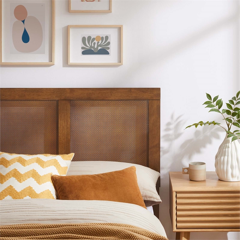 Sirocco Rattan and Wood Twin Platform Bed in Walnut