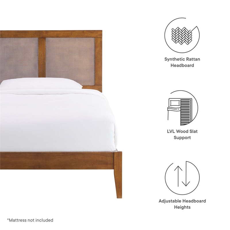 Sirocco Rattan and Wood Twin Platform Bed in Walnut