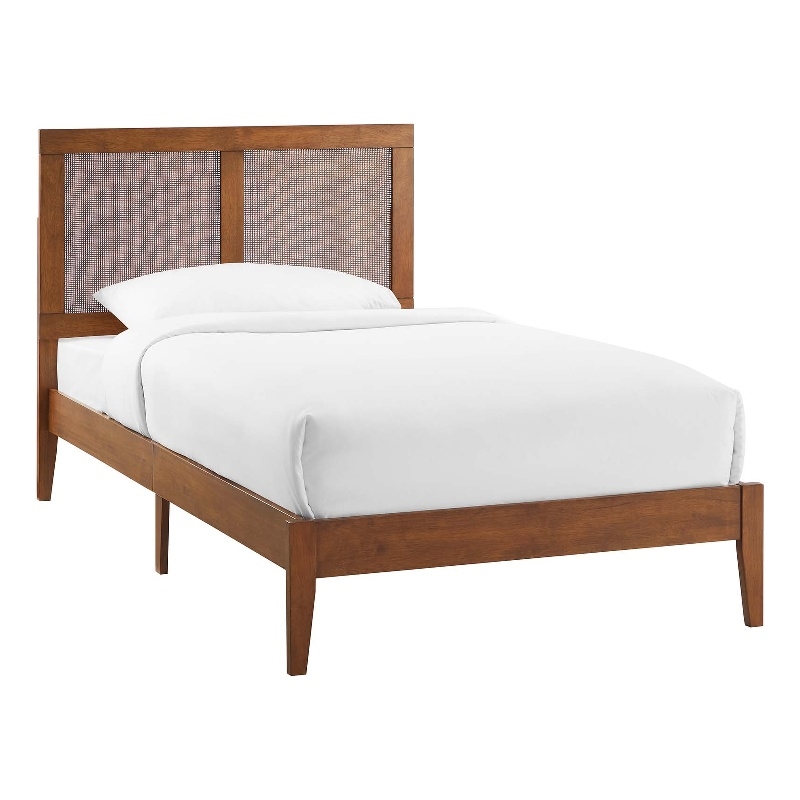 Sirocco Rattan and Wood Twin Platform Bed in Walnut