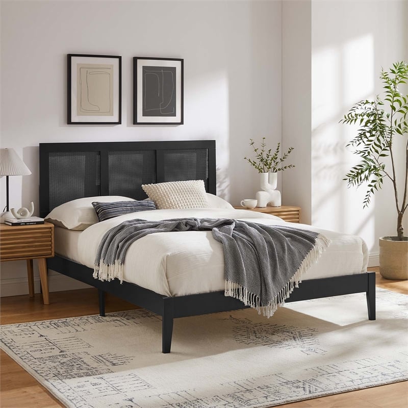 Sirocco Rattan and Wood Full Platform Bed in Black